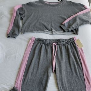 Grey and Pink XL Cropped Sweater and Jogger Set